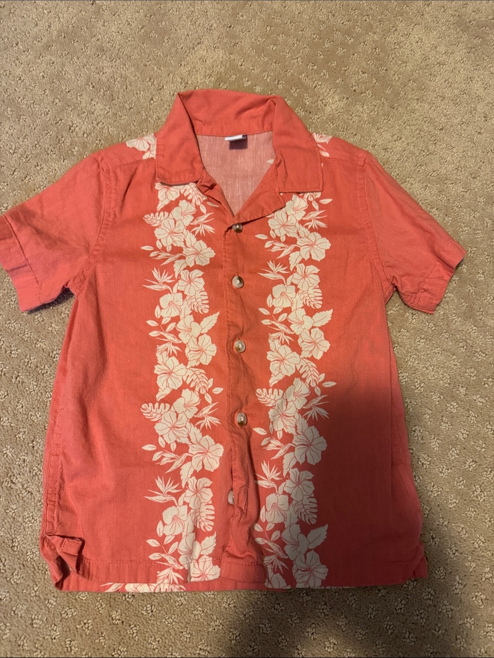 Old Navy Coral Button-Down Hawaiian Shirt with White Floral Print (salmon color)